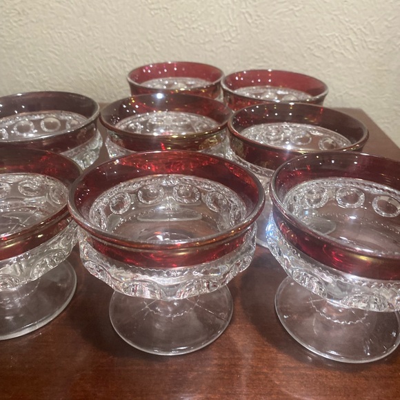 Vintage, Set of 8, Indiana Glass Co. Kings Crown Ruby Flashed Desert Glasses - Picture 2 of 5